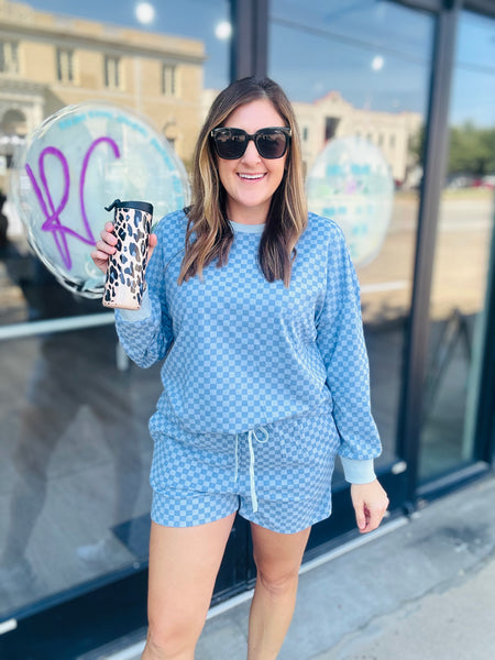Sky Blue Checkered Short