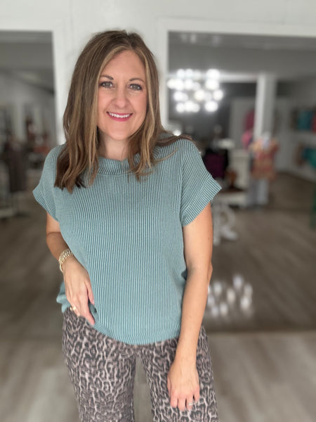 Ribbed Basic Top Jade