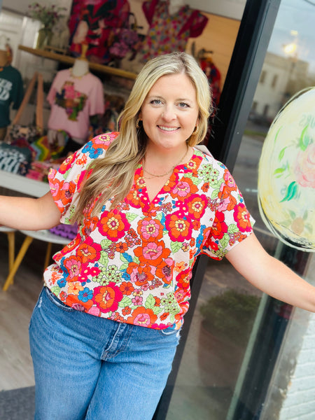 Fiery Floral Top