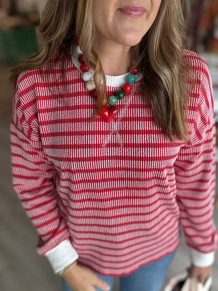 Stripe Ribbed Longsleeve in Red