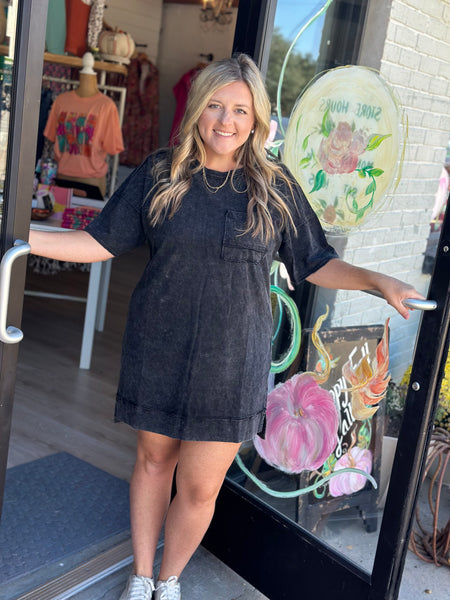 Mineral Wash Black Dress