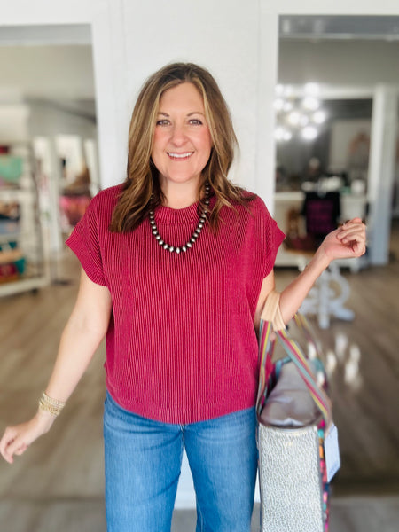Ribbed Basic Top Burgundy