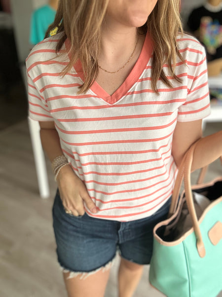 Stripe V Neck Coral