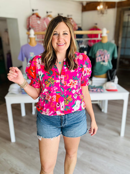 Pink Floral V-Neck