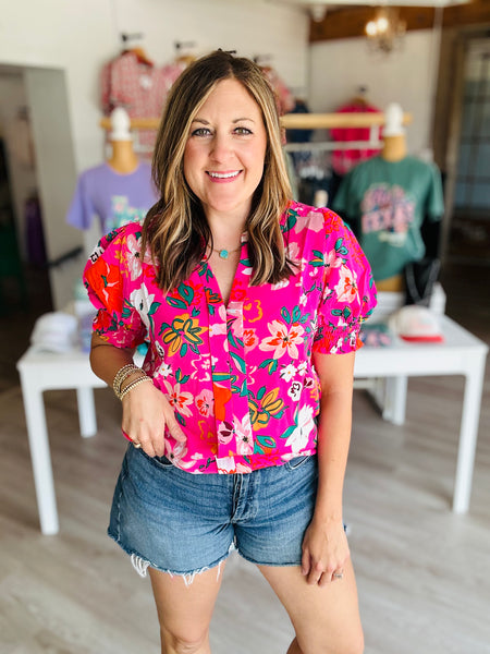 Pink Floral V-Neck