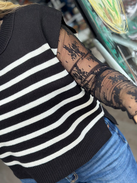 Black and White Stripe Sweater Vest