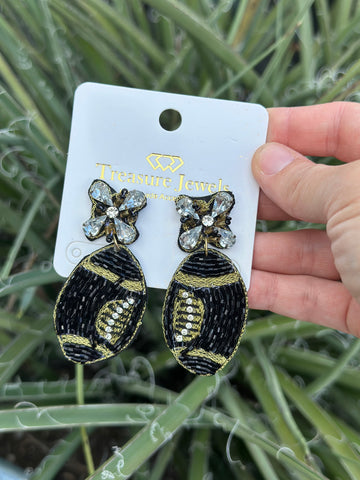 Black Football Beaded Earrings