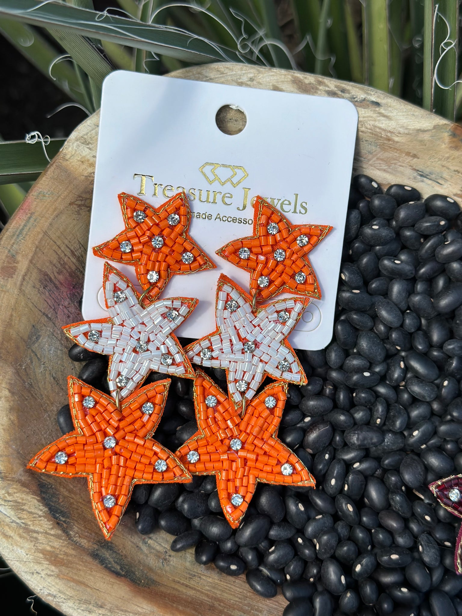 Orange + White Star Earrings