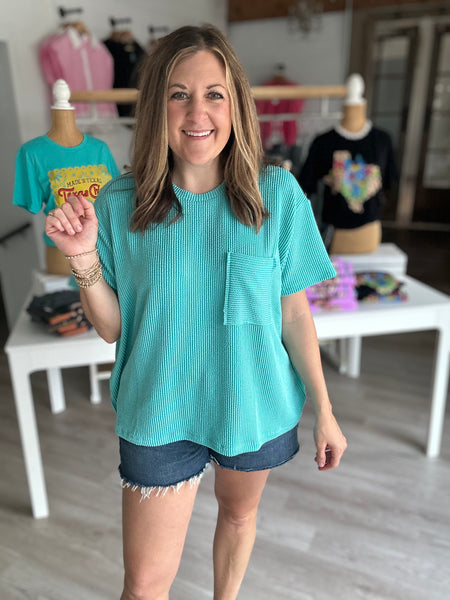 Ribbed Pocket Tee Turquoise