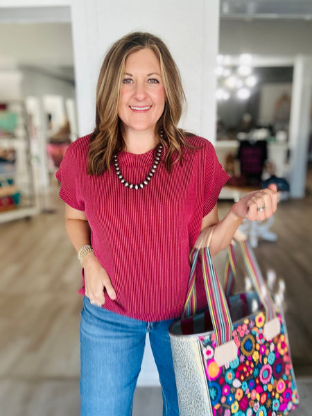 Ribbed Basic Top Burgundy