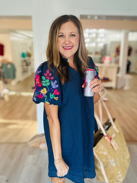 Navy Embroidered Dress