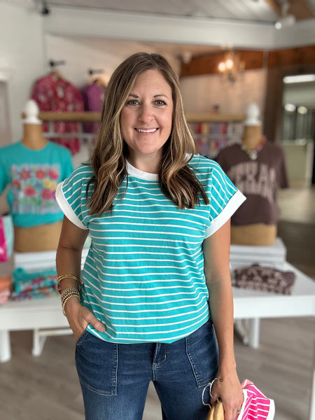 Stripe Top In Turquoise