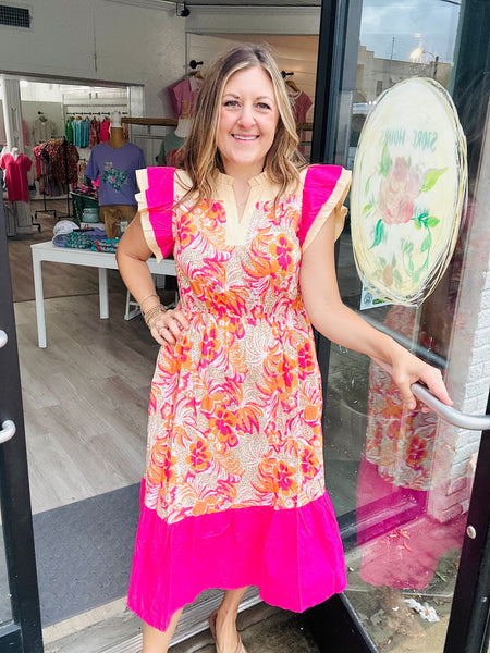 Rose Floral Midi Dress