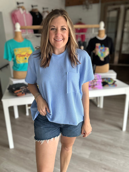 Ribbed Pocket Tee Blue
