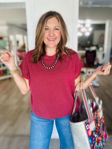 Ribbed Basic Top Burgundy