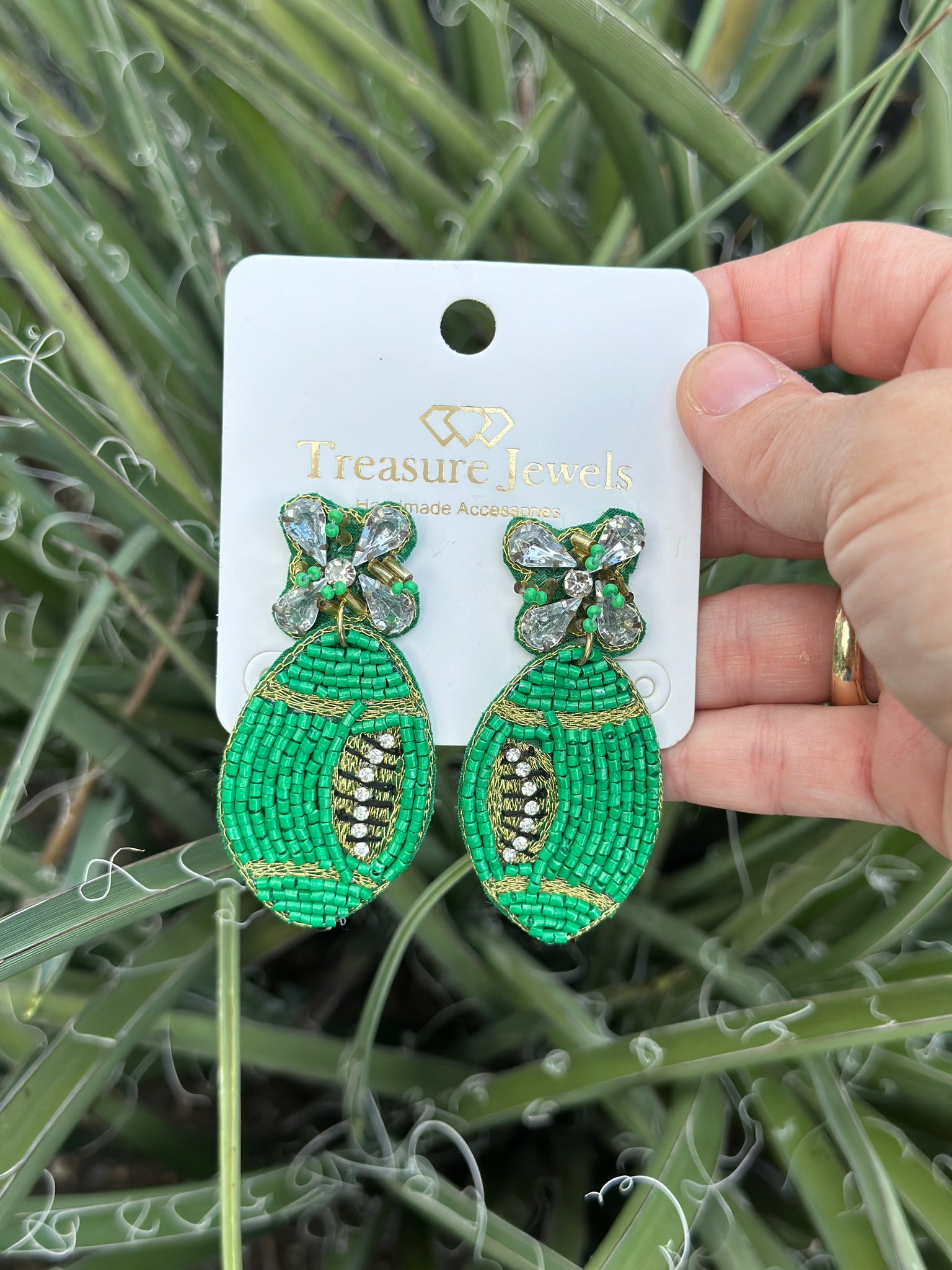 Green Football Beaded Earrings