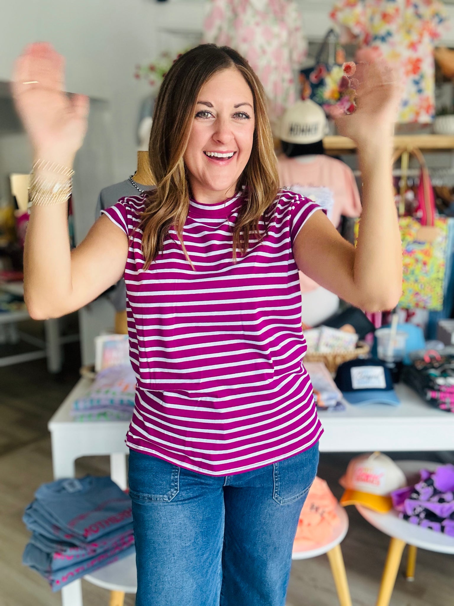 Basic Stripe Top in Berry