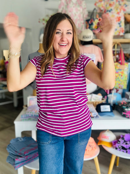 Basic Stripe Top in Berry