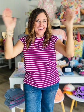 Basic Stripe Top in Berry