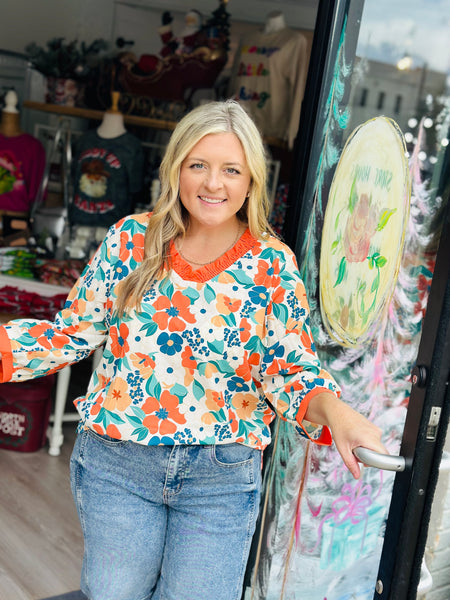 Orange Floral Blouse