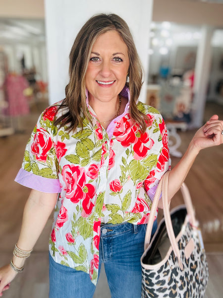 Pink Striped Frill Top