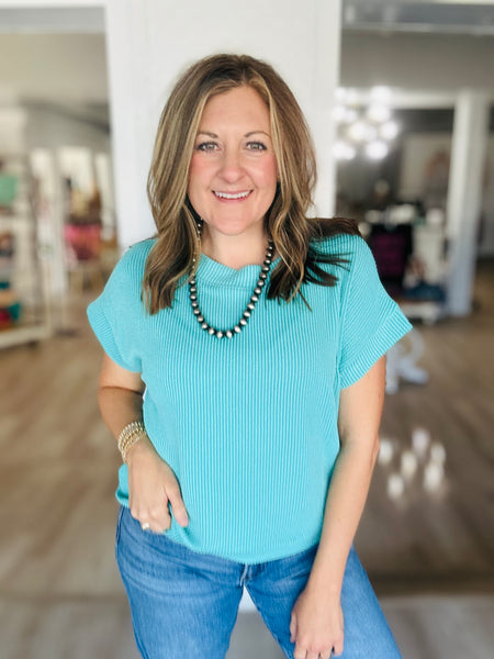 Ribbed Basic Top Turquoise