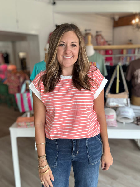Stripe Top in Coral