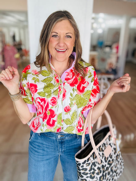 Pink Striped Frill Top