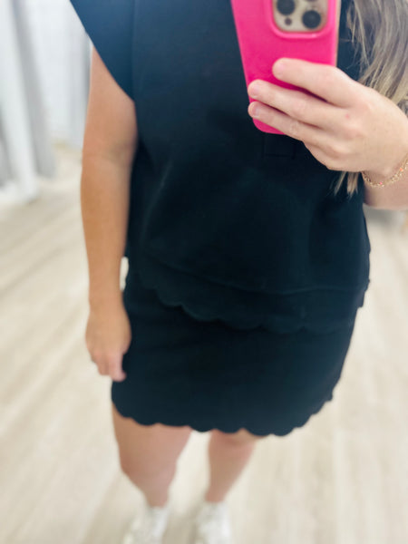 Black Scalloped Trim Top