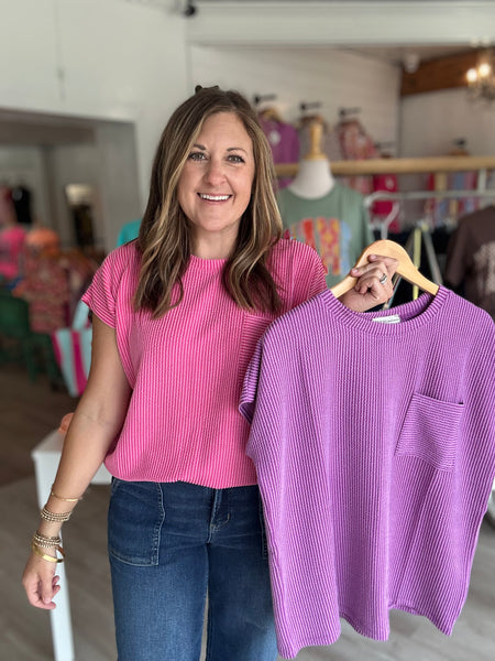 Ribbed Pocket Top in Pink