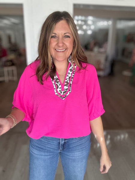 Hot Pink Leopard Blouse