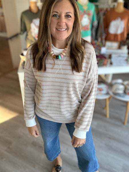 Stripe Ribbed Longsleeve in Mocha