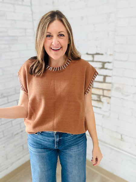 Stitch Vest in Camel