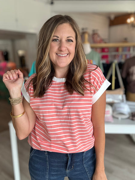Stripe Top in Coral