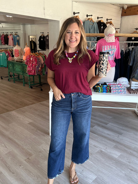 Maroon Rolled Sleeve Tee