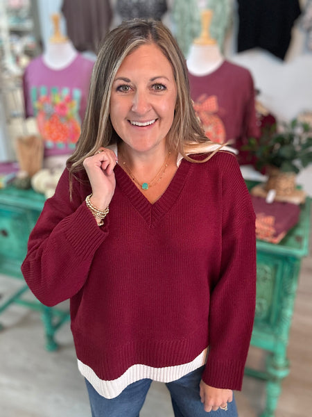 Burgundy V-Sweater