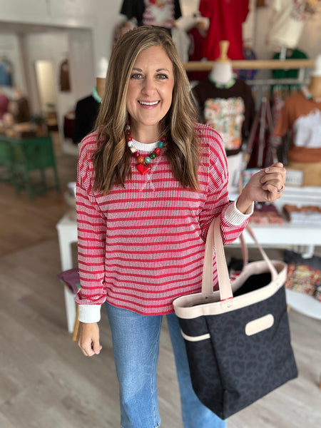 Stripe Ribbed Longsleeve in Red