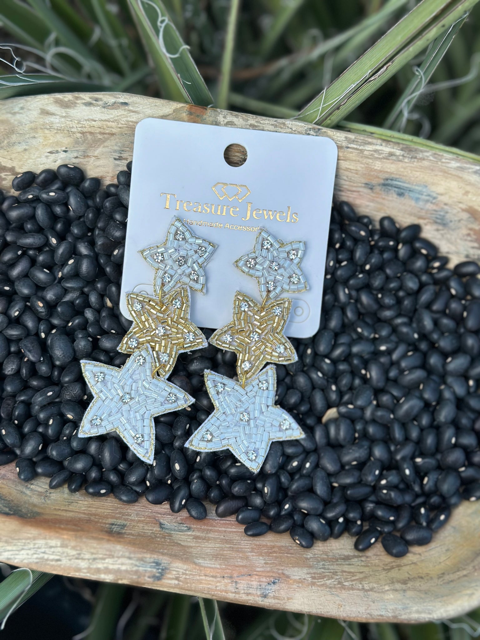 Gold + White Star Earrings