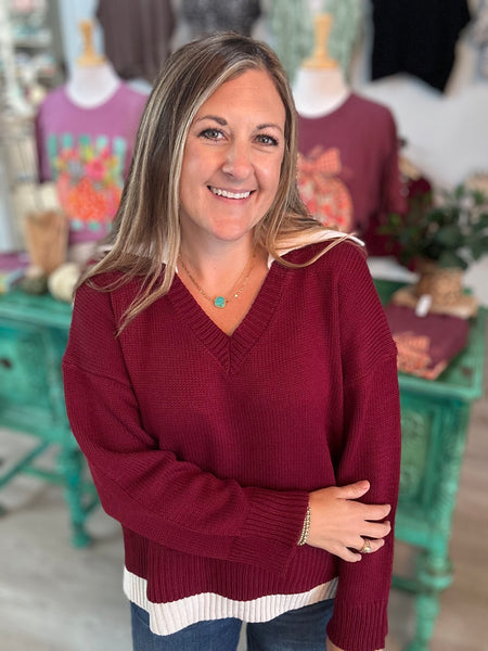 Burgundy V-Sweater