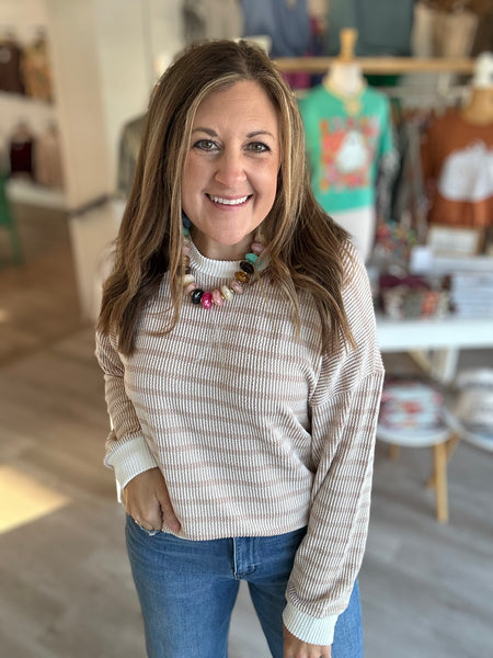 Stripe Ribbed Longsleeve in Mocha