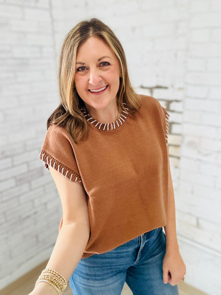 Stitch Vest in Camel