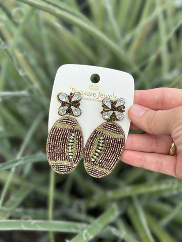 Brown Football Beaded Earrings