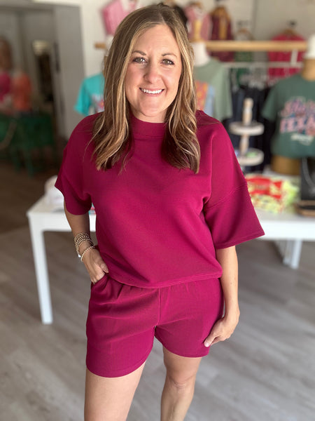 Maroon Ribbed Shorts