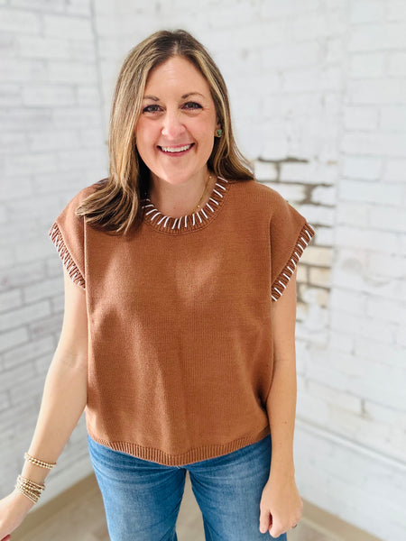 Stitch Vest in Camel