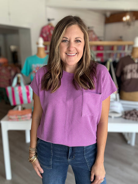 Ribbed Pocket Top in Plum