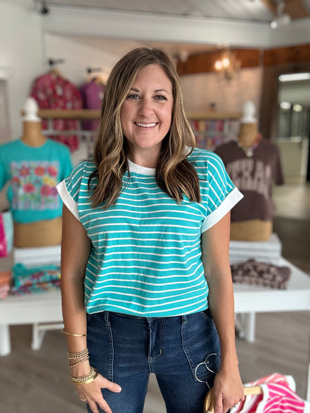 Stripe Top In Turquoise