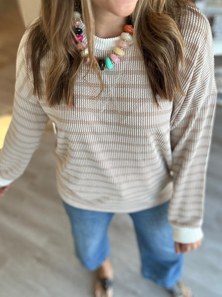 Stripe Ribbed Longsleeve in Mocha