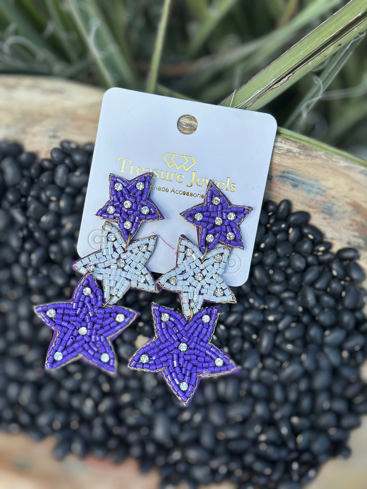 Purple + White Star Earrings