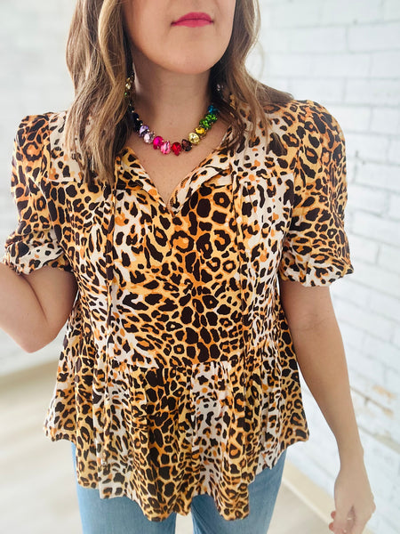 Leopard Puff Blouse