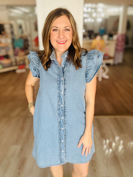 Frilled Denim Dress